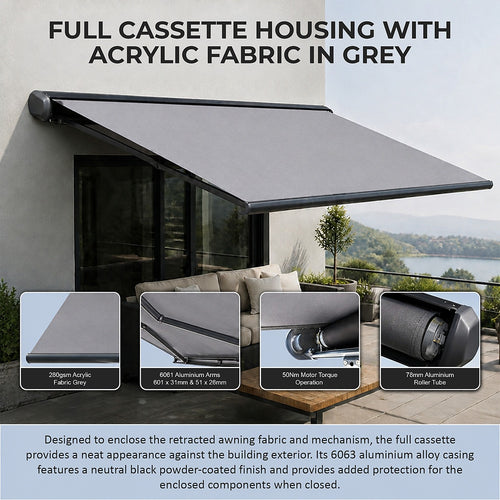 Motorised Folding Arm Awning 5x3m | Full Cassette Grey