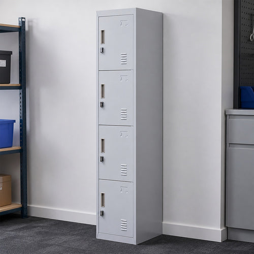 Metal Locker with 4 Doors – Grey, Padlock-operated