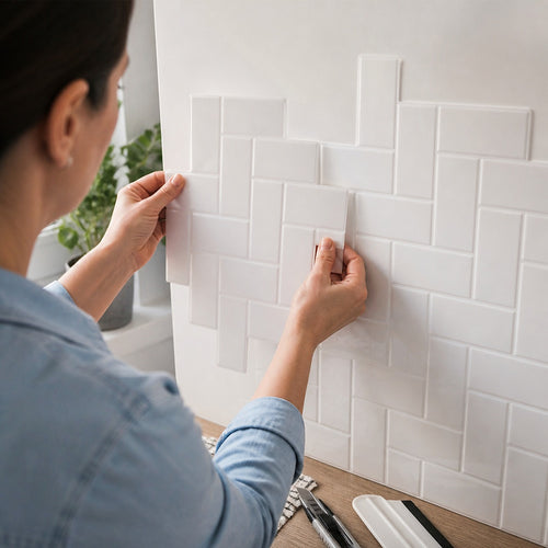 3D Peel-and-Stick Wall Tiles – White Herringbone Design, 10 Sheets