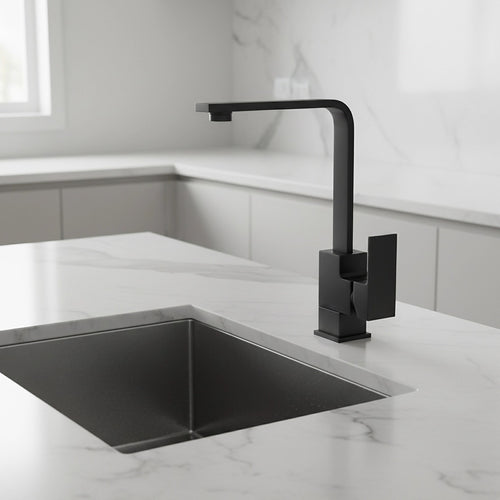 Kitchen Mixer Tap L-Neck Faucet – Laundry & Bathroom Sink Mixer in Black Finish