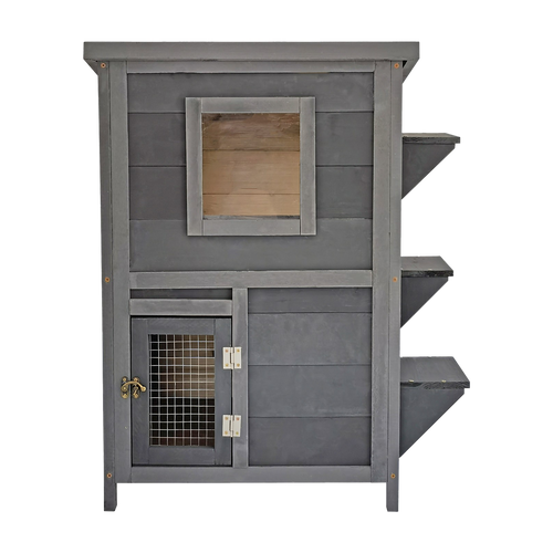 2-Story Wooden Cat House – Weatherproof Indoor/Outdoor Pet Shelter with Bitumen Roof