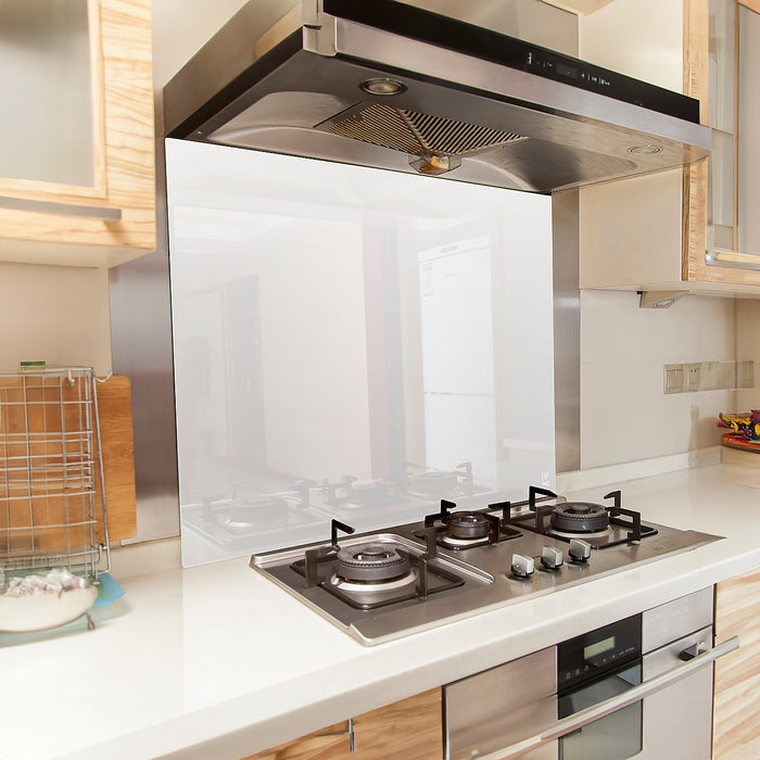 Toughened 90 x 75cm White Glass Kitchen Splashback