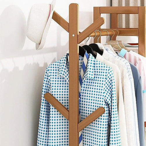 70cm Clothes Rack Stand Storage Shelves Modern Coat Tree - Dark Wood