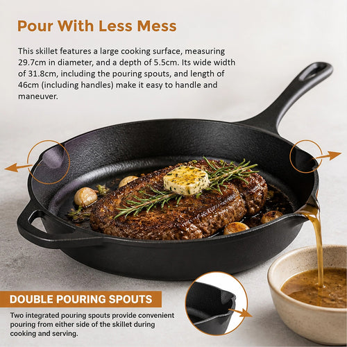 Cast Iron Frying Pan 30cm Pre-Seasoned Skillet for BBQ