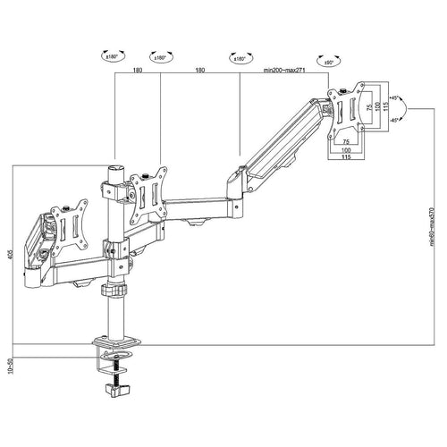 Triple Computer Monitor Mount Stand – Desk Clamp with 3 Adjustable Arms for Multi-Screen Display Setup