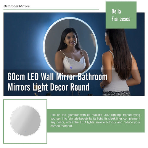 60cm Round LED Bathroom Vanity Mirror – Wall-Mounted with Touch Sensor & Colour Temp Control