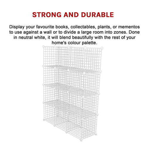 12 Cube Wire Grid Organiser Bookcase Storage Cabinet Wardrobe Closet White