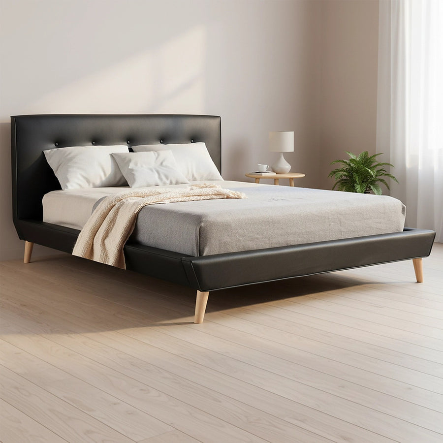 Double PU Leather Deluxe Bed Frame - Black