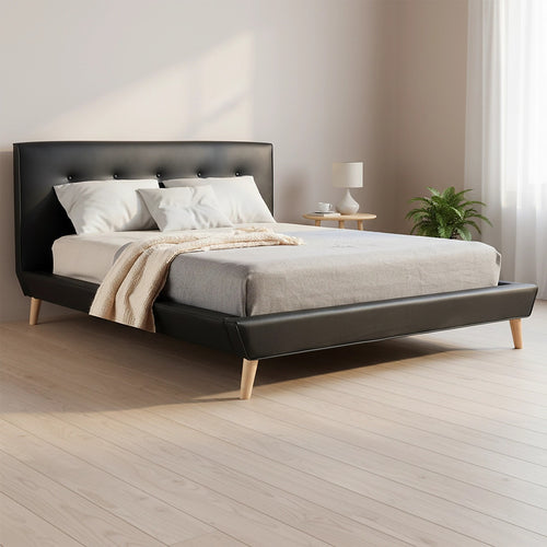 Double PU Leather Deluxe Bed Frame - Black