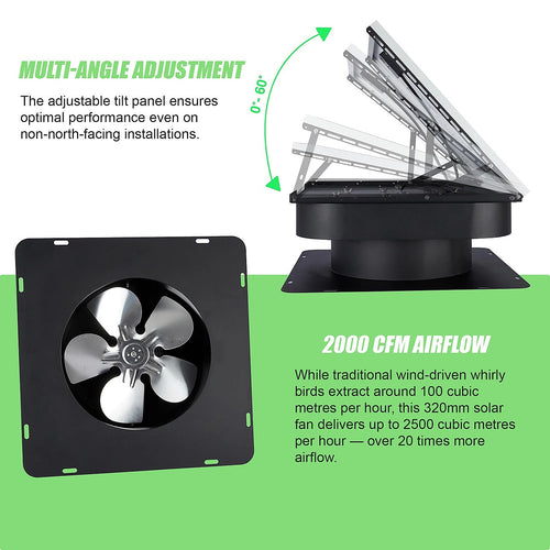30W Solar Roof Vent Fan Exhaust for Home Garage & Van Ventilation