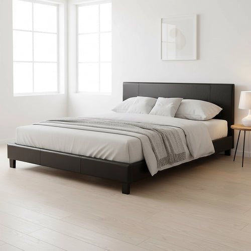 King Size Bed Frame with Headboard – Black PU Leather