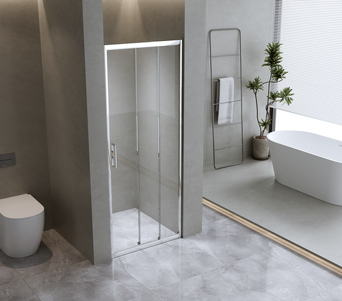 Adjustable Contemporary Chrome Wall to Wall Sliding Shower Screen – 116-120cm - Shower Handle Style 3 - Chrome