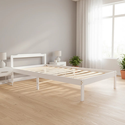 King Single Wooden Bed Frame – Sturdy Home Furniture in White Finish