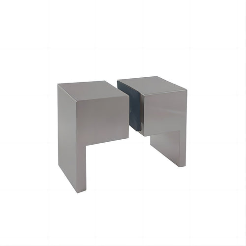 110x70cm Corner Frameless Shower Screen with Nickel Wall & Floor F-Brackets and SS Hinges, Square Double Pull Handle