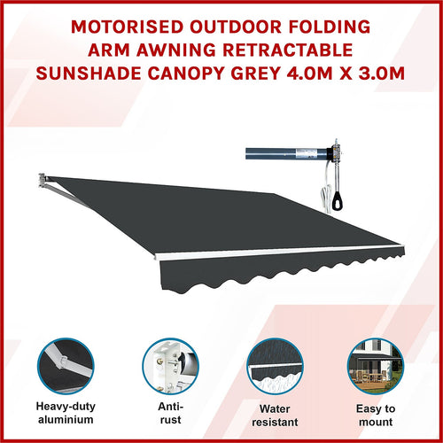 Automatic Retractable Awning 4x3m - Grey Outdoor Wall Sunshade