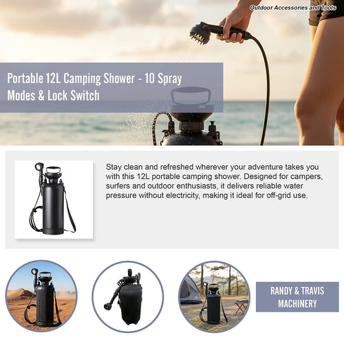 Portable 12L Camping Shower with 10 Spray Modes & Lock Switch