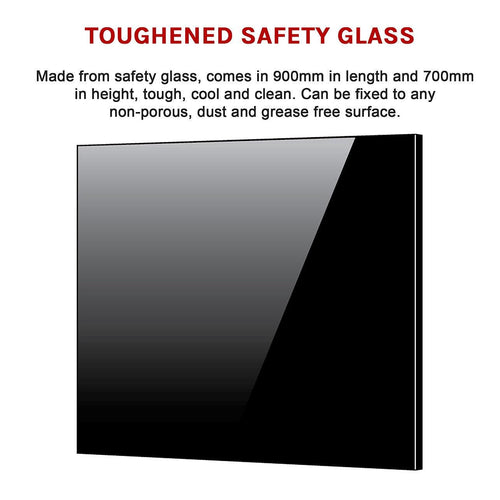 Toughened 90 x 70cm Black Glass Kitchen Splashback