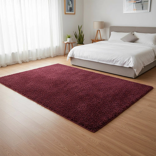 230x160cm Large Shaggy Floor Rug Area Carpet – Burgundy Soft Mat for Bedroom or Living Room Comfort