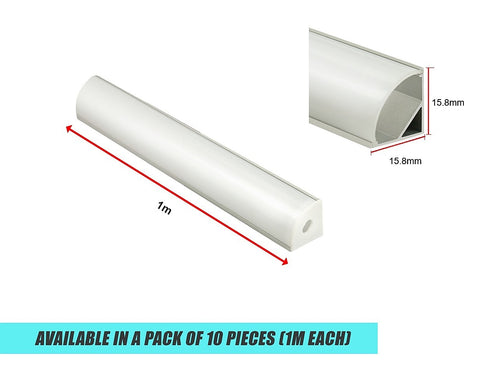 10 x 1M Aluminium LED Strip Light Channel – Cabinet & Ceiling Profile Diffuser Set V Style