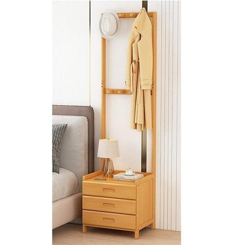 Wooden Hall Stand Modern Style Minimalist Home Floor Coat Rack with Drawer - Wood