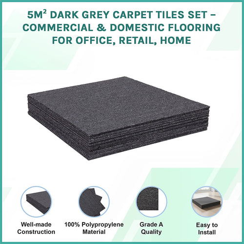 5m² Dark Grey Carpet Tiles Set – Commercial & Home Flooring for Office, Retail & Living Areas