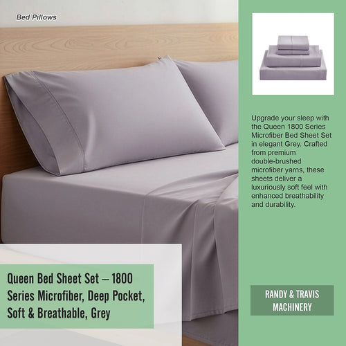 Queen Bed Sheet Set – 1800 Series Microfiber, Deep Pocket, Soft & Breathable, Grey