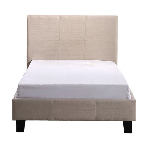 Single Size Bed Frame with Headboard – Beige Linen Fabric
