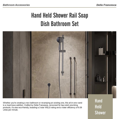 Black Hand Held Shower Rail Soap Dish Bathroom Set