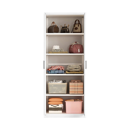 80x200cm 2-Door White Steel Shelf Wardrobe with Black Handle Storage Cabinet