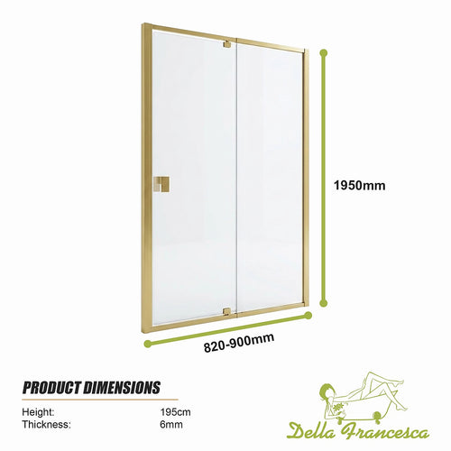 Adjustable Semi Frameless Shower Screen Front: (114~122)x195cm with Gold Hardware and No Side Return
