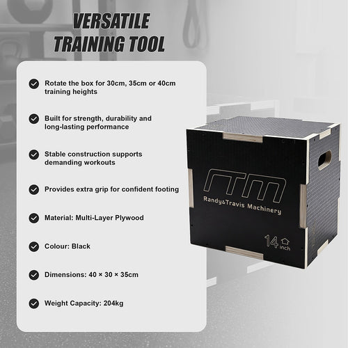 3 in 1 Wooden Plyometric Jump Box 16 14 12 Inch Anti-Slip Plyo Box for Home Gym, CrossFit & Fitness Training