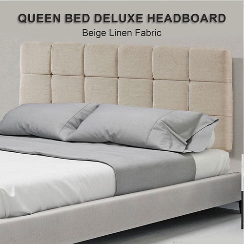 Beige Linen Fabric Queen Deluxe Tufted Headboard Bedhead