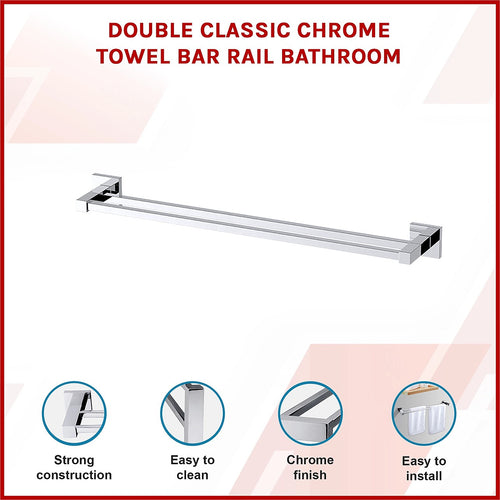 Double Classic Chrome Towel Bar Rail Bathroom   