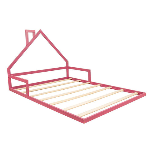 Pine Floor Bed House Frame in Pink for Kids and Toddlers - Double