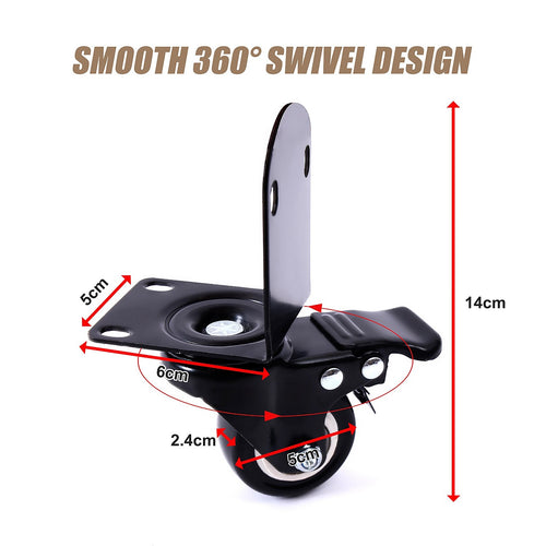Side Mount Caster Wheels L-Shaped Heavy Duty PVC Set of 4