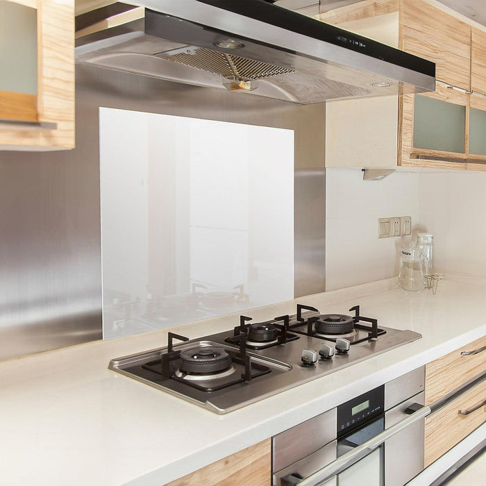 Toughened 60 x 70cm White Glass Kitchen Splashback