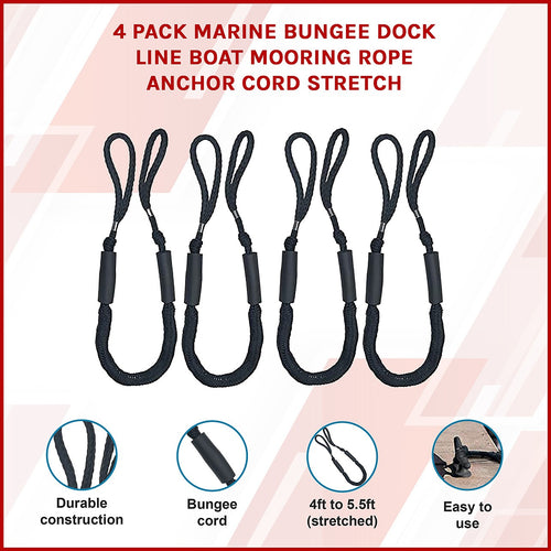 4 Pack Marine Bungee Dock Line Boat Mooring Rope Anchor Cord Stretch