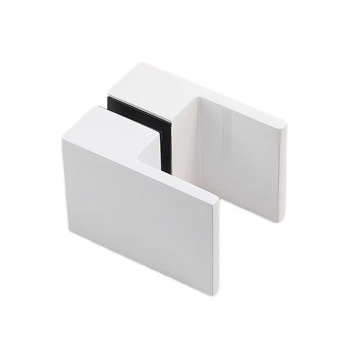 120cm Wall to Wall Frameless Shower Screen with White Brackets and Brass Hinges, Square Double Pull Handle
