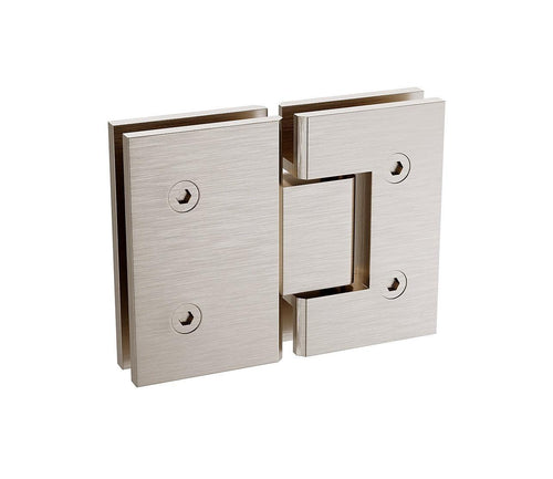 110x90cm Corner Frameless Shower Screen with Nickel Brackets and Brass Hinges, Square Double Pull Handle