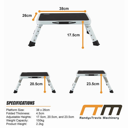 Height Adjustable Folding Step Stool with Non-Slip Platform for Home & Everyday Use