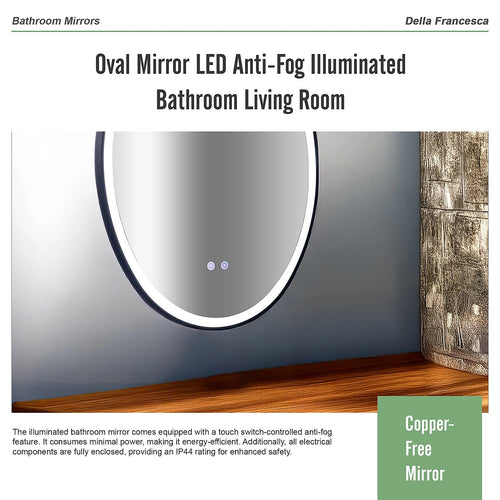 Oval Mirror LED Anti-Fog Illuminated Bathroom Living Room