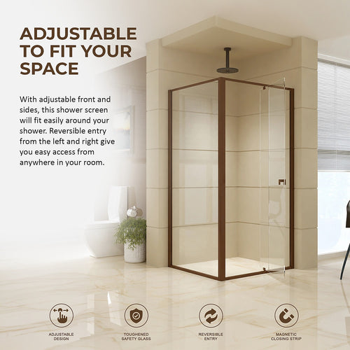 Semi-Frameless Shower Screen – Dust Brown, Front: (98~106)x195cm, Side: (89~92)x195cm