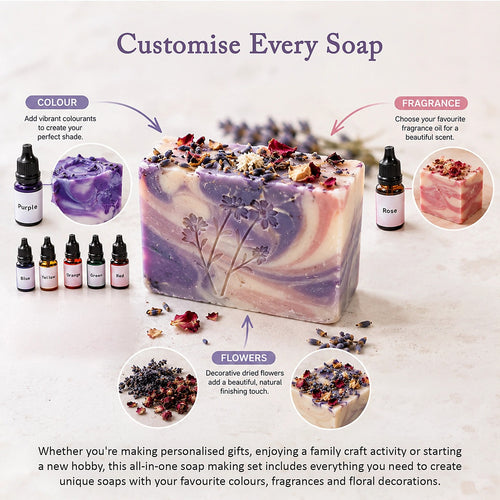 Deluxe DIY Soap Making Kit with Shea Butter & Glycerin Melt & Pour Soap Base, Moulds, Fragrance Oils & Colours