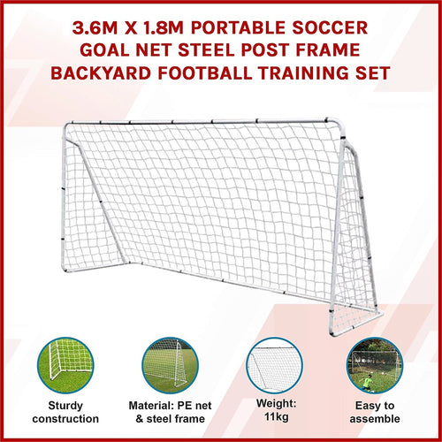 3.6x1.8m Portable Soccer Goal – Steel Frame Football Net for Training & Backyard Play
