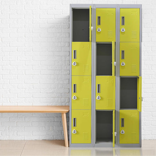 Grey with Yellow Door 12-Door Locker for Office Gym Shed School Home Storage - 3-Digit Combination Lock