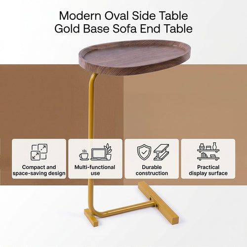 Modern Oval Side Table with Gold Base – Stylish Sofa End Table