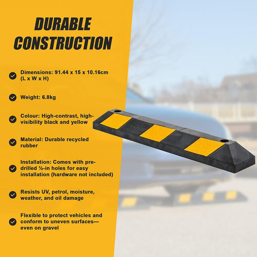 90cm Heavy Duty Rubber Curb Parking Guide Wheel Driveway Stopper Reflective Yellow