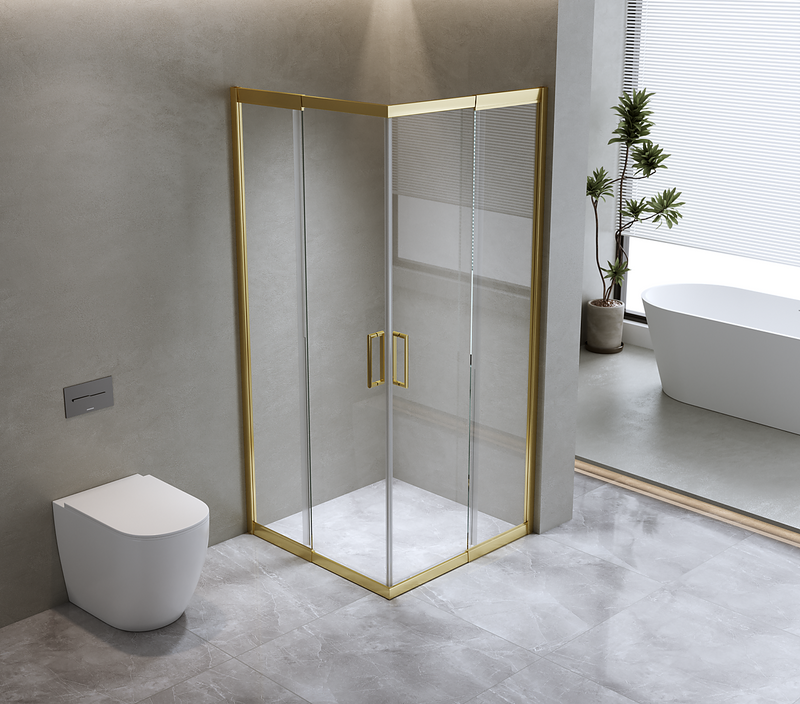 Adjustable 1000x1100mm Double Sliding Door Glass Shower Screen in Gold 1000x1100mm Shower