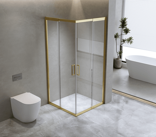 Adjustable 900x900mm Sliding Door Glass Shower Screen in Gold with Shower Handle Style 3 - Gold