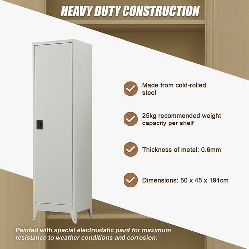 Single Door Metal Locker Cabinet - Grey with Legs